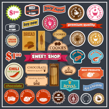Set of labels and stickers for food. Vector illustration