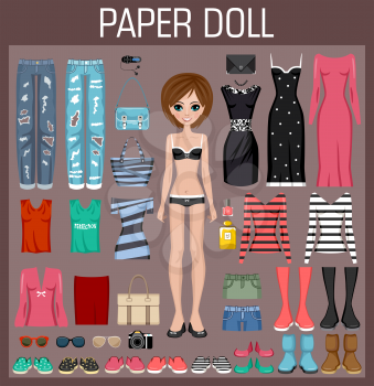 Paper doll with clothes. Vector illustration