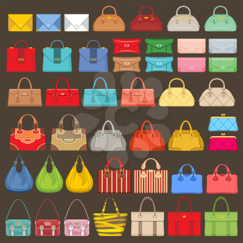 Big set of bags on a brown background. Vector illustration