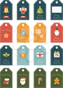 Christmas 16 labels. Festive for a gift. The winter decor isolated for the print. Vector