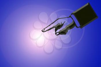 Royalty Free Clipart Image of a Hand Touching the Sun Background