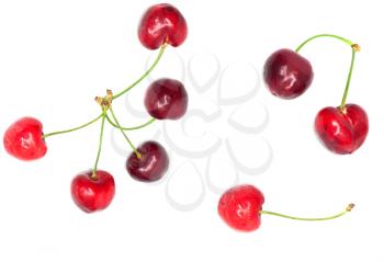collection of fresh cherries on white background