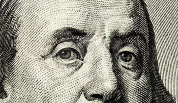 Hundred dollar bill, eye Franklin background, textures 