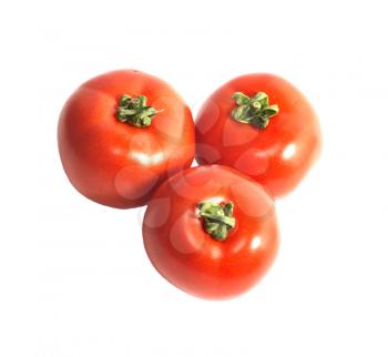 Three tomatoes isolated against white background 
