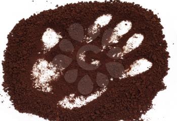 handprint on the background of coffee