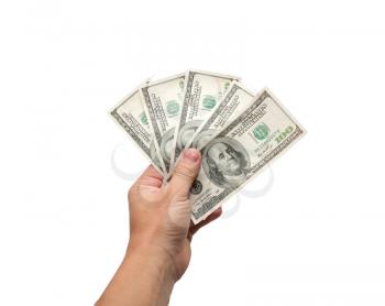 dollars in hand isolated on a white background 