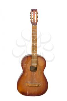 an old guitar on white background