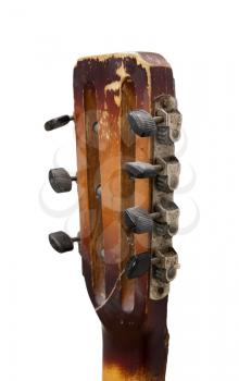 an old guitar on white background