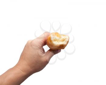 Pie in the hand on a white background
