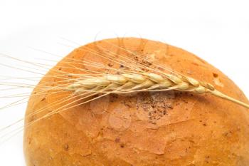 bread and wheat on a white background