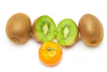 kiwi and a tangerine on a white background