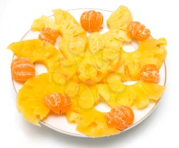 tangerines with pineapple on a white background