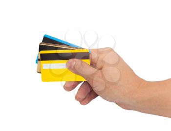 three credit cards in hand
