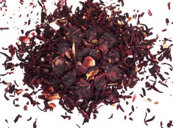 Hibiscus red tea,also known as carcade on white background 