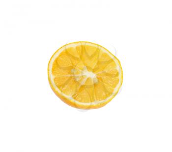 Single cross section of lemon. Isolated on white background. 