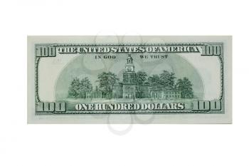 hundred dollar banknote,isolated on white with clipping path. 