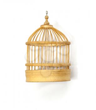 wooden birdcage insulated on white