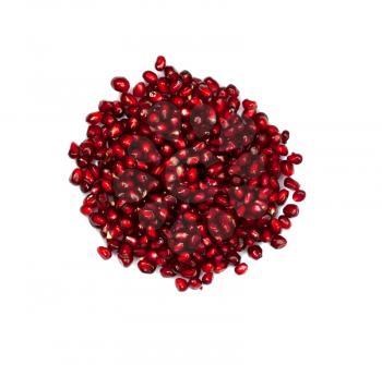 Extreme close up background of a red juicy ripe pomegranate fruit seeds 