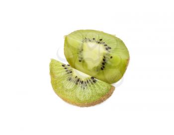 A kiwi fruit sliced open so the seeds are visible 