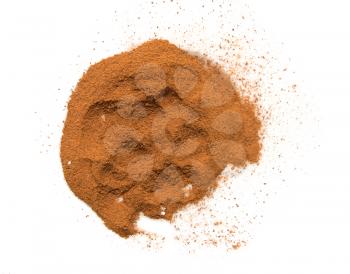 Cinnamon powder on a white background