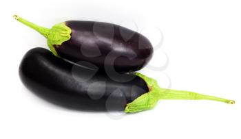 Two large eggplant, over white background. 