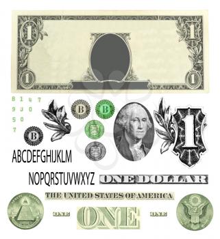 Set of detailed vector ornaments loosely based off a one dollar bill