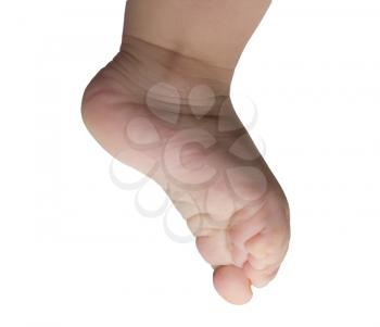 children's foot on a white background
