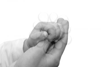 Hands mother and son on a white background