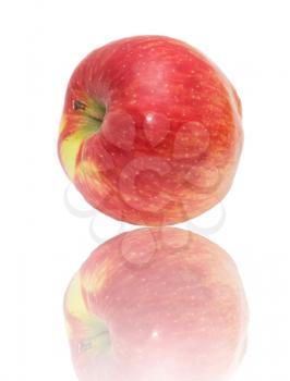 red apple with reflection on white background