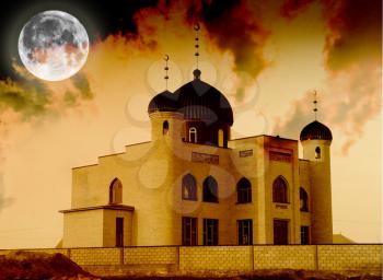 mosque and the moon. Kazakhstan