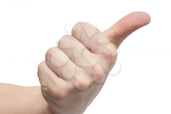 Male hand with thumb up isolated with white background