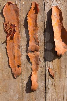 old orange paint on a wooden background