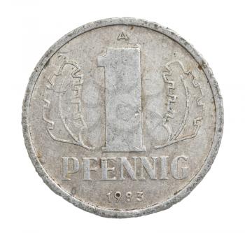 German pfennig coins on a white background
