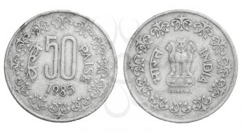 Indian coins on a white background