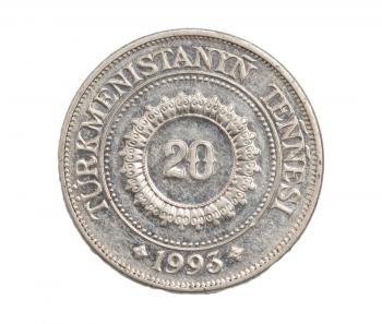 Turkmenistan coin on a white background