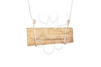 a piece of wood on a rope on a white background