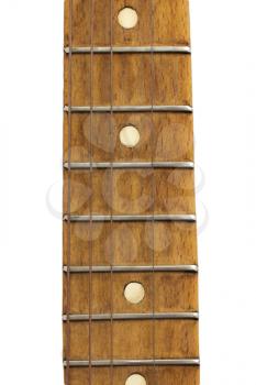 old wooden guitar on a white background