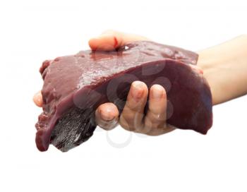 fresh liver in hand background