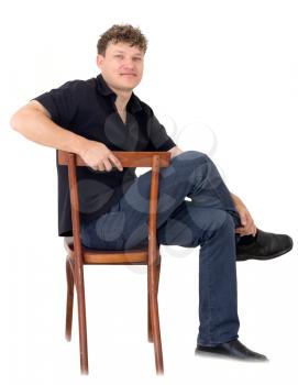 man sitting on a chair on a white background