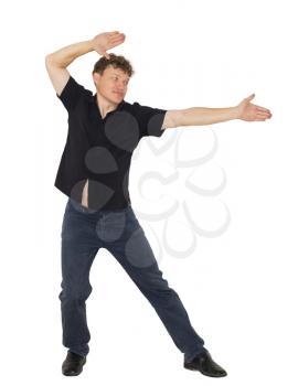 Karate man shows on a white background
