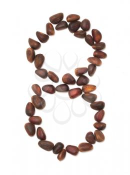 figure eight of the pine nuts on a white background