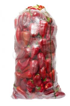 paprika in a plastic bag on a white background