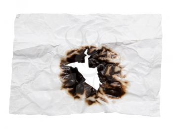 burnt crumpled white paper on white background