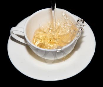 tea saucer with splashes on a black background