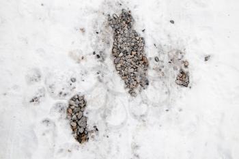 background of stone rubble in the snow