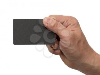 black card in hand on white background