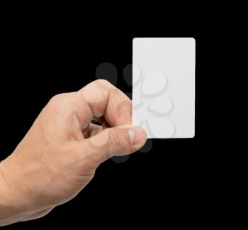 white card in hand on a black background