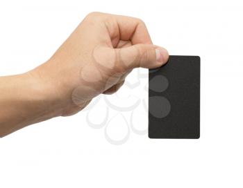 black card in hand on white background