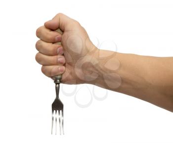 dining fork in hand on white background
