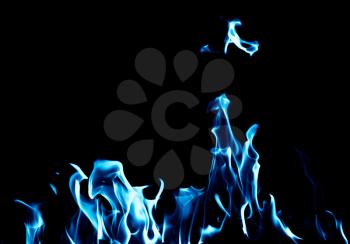 blue flame fire on black background